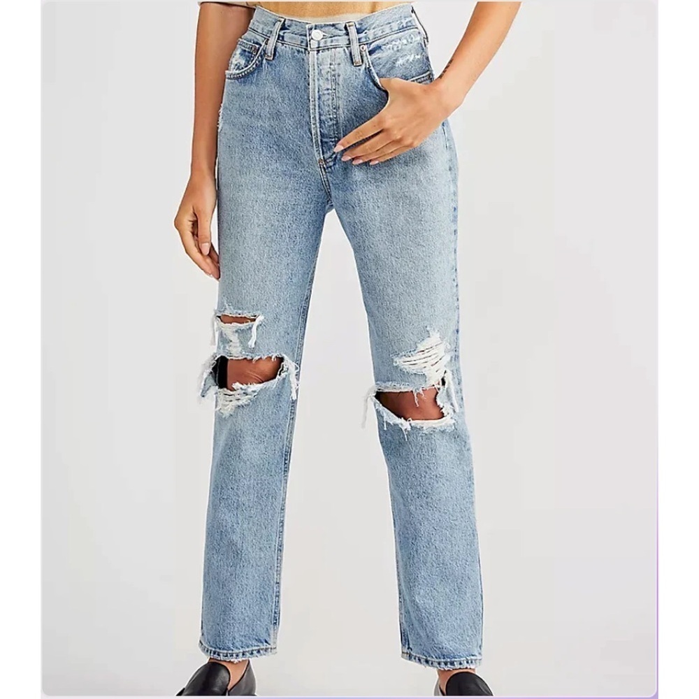 AGOLDE High Rise Straight Leg Jeans Distressed Denim 90s Style Women’s 24 - Picture 3 of 13